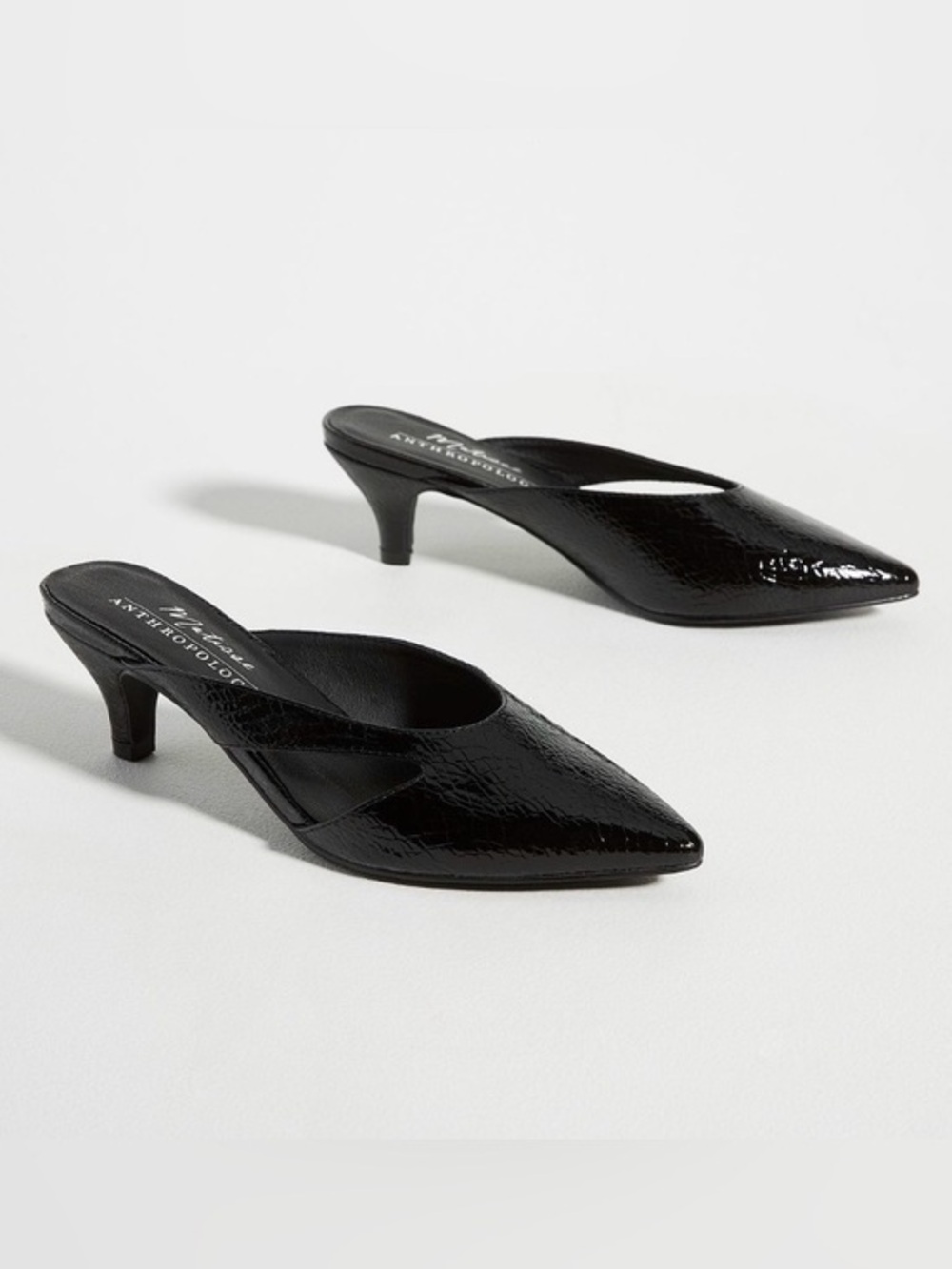 Anthro x Matisse Nolita Snakeskin Embossed Leather Pointy Kitten Heels w Cutout